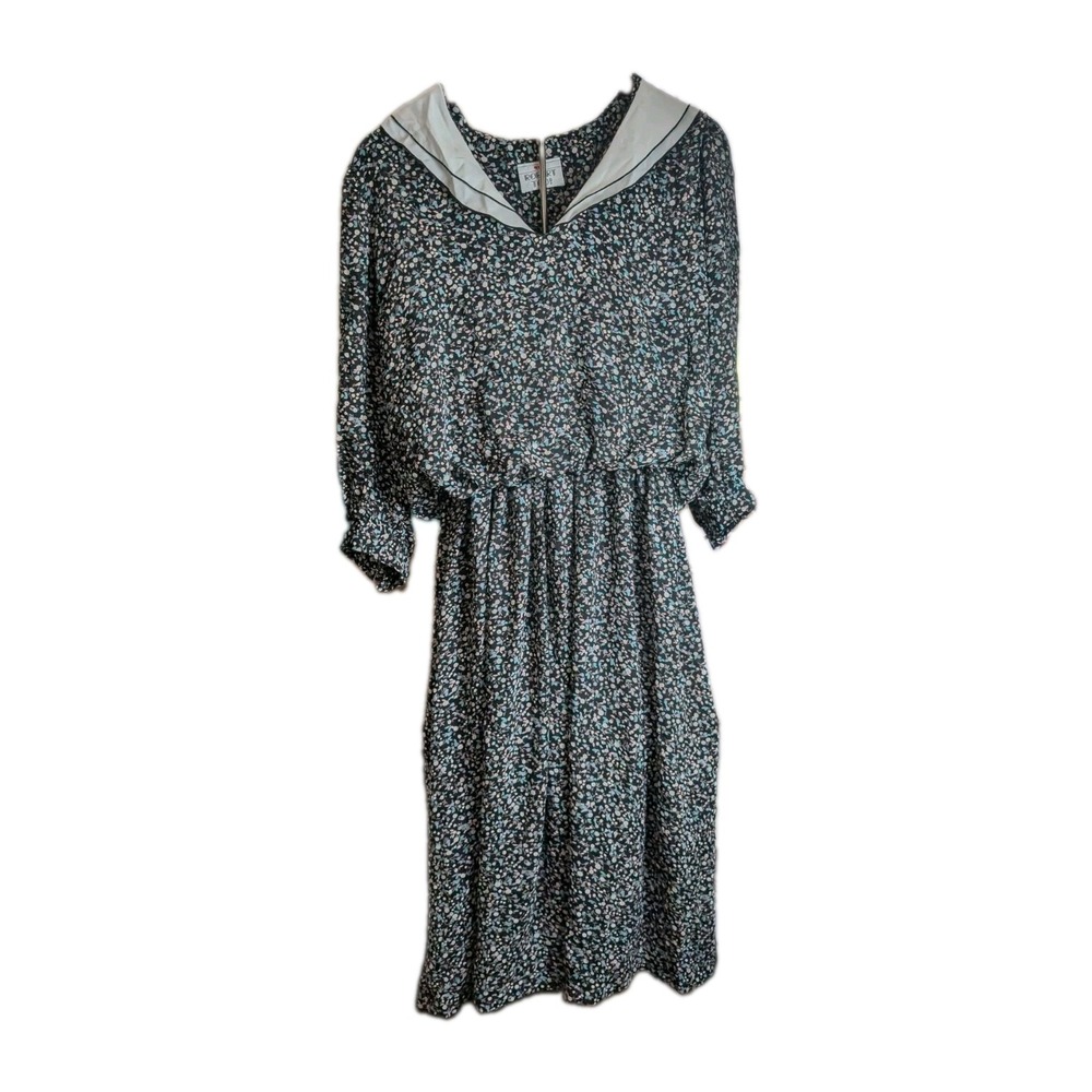 Vintage Robert Too! 1980's Prairie Midi Dress Sailor Collar Cottagecore Size 16W
